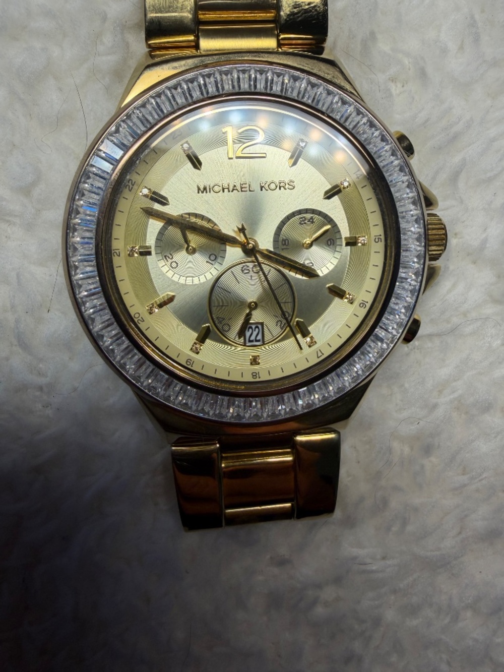 Michael Kors Gold Tone Crystal Bezel Chronograph Watch - Picture 3 of 4